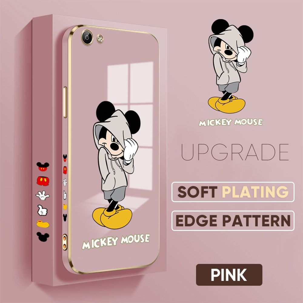 TA for Vivo Y65 / Y66 Back Cover + Free Lanyard Handsome Mouse Luxury 6D Plating Case Side Pattern Soft Silicone Square Phone Cases