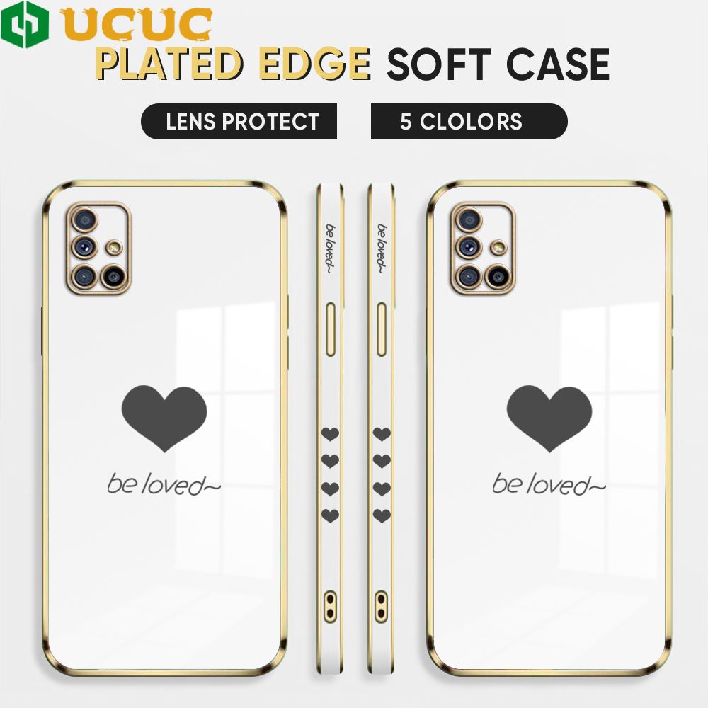 UCUC for Samsung Galaxy M51 Back Cover + Free Lanyard Lover Heart Luxury 6D Plating Case Side Pattern Soft Silicone Square Phone Cases