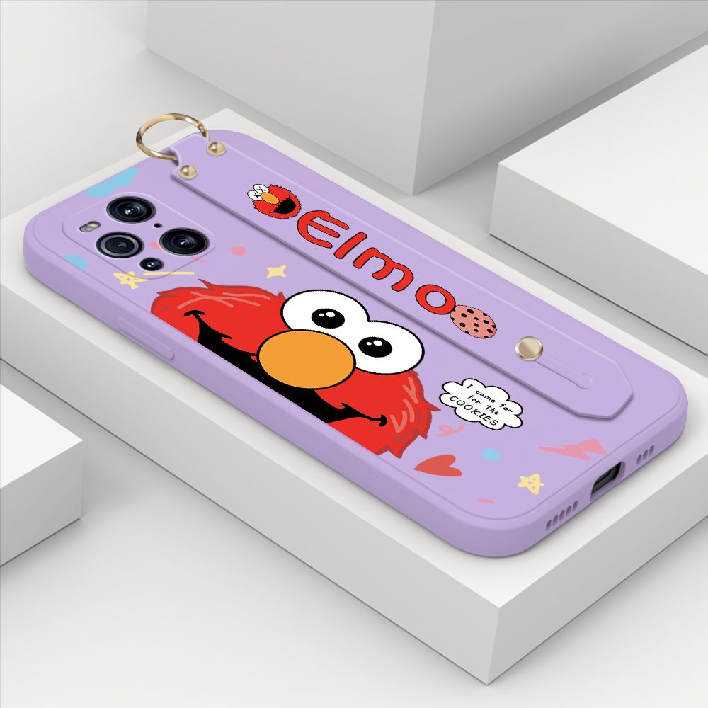 ZeroQiQi for OPPO Find X3 Wrist Strap Case Cute Cute Cartoon Little Monster Phone Cover Square Edge Liquid Silicone Case Full Cover Camera Shockproof Protective Cases
