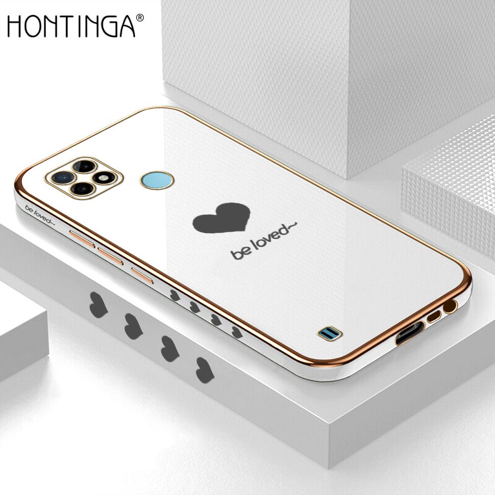 Hontinga for Realme C25Y Case Luxury 6D Plating Lover Heart Side Pattern Soft Back Cover Silicone Square Phone Cases