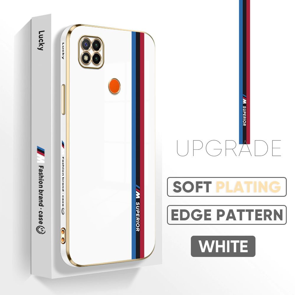 Jizetin (Free Lanyard) Redmi 9C / Redmi 10A Back Cover Car Track Luxury 6D Plating Case Side Pattern Soft Silicone Square Phone Cases