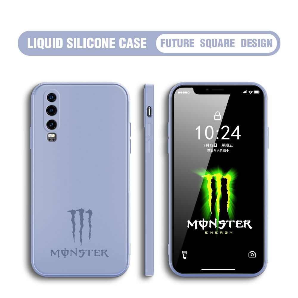 Hontinga for Huawei P30 Case Fashion Monster Energy Silicone Square Edge Phone Cases Full Cover Camera Shockproof Protection Rubber Case