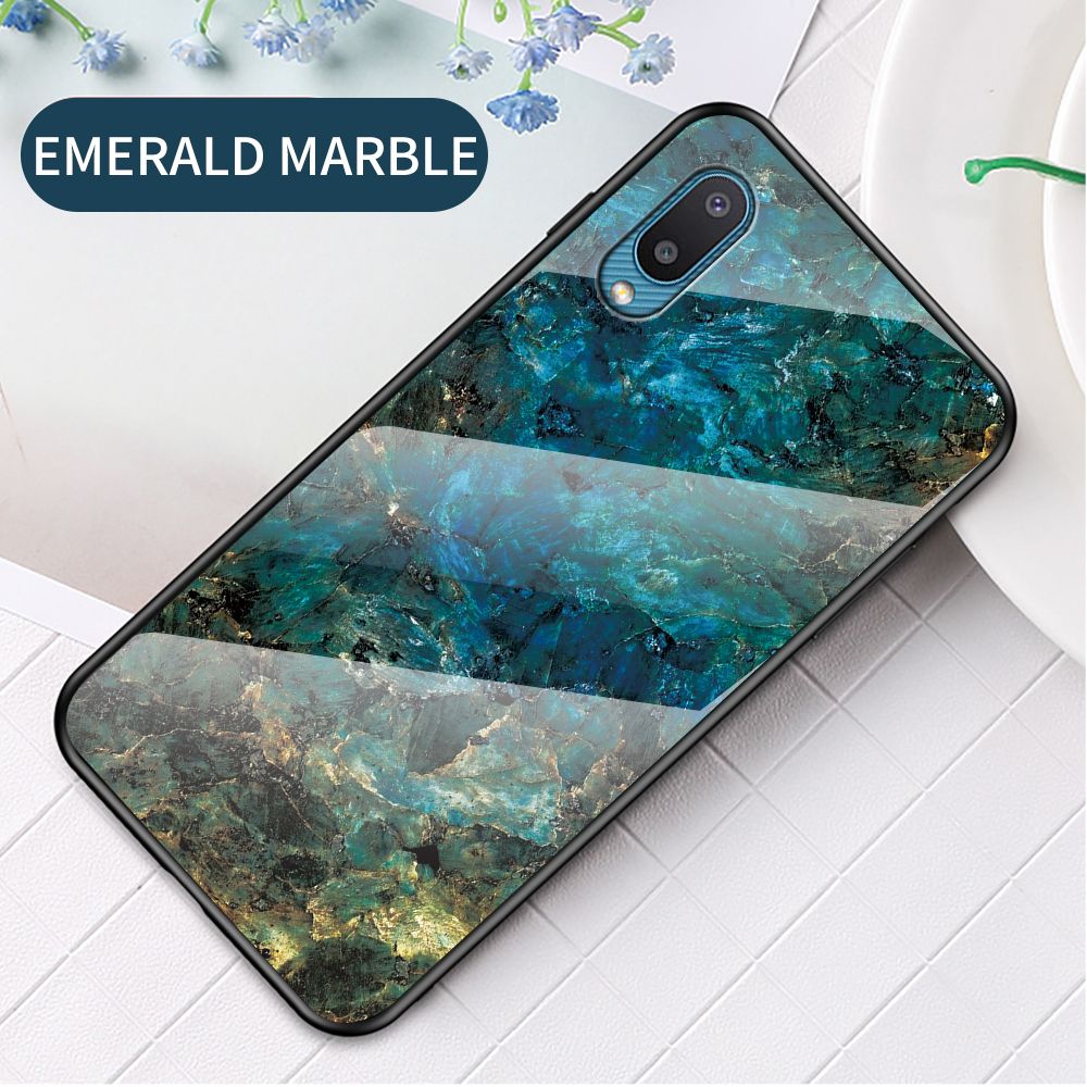 Case for Samsung Galaxy A02 Tempered Glass Protective Layer on the Back and TPU Bumper Anti+shock Shock Absorption Protective Cover