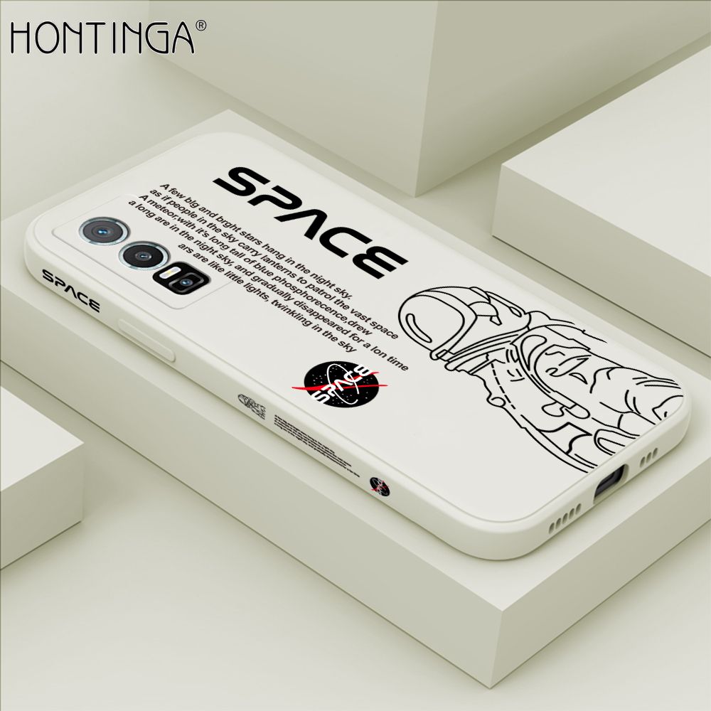 Hontinga for Vivo Y76 5G Back Cover Cool Astronaut Design Side Design Case Square Edge Liquid Silicone Phone Case