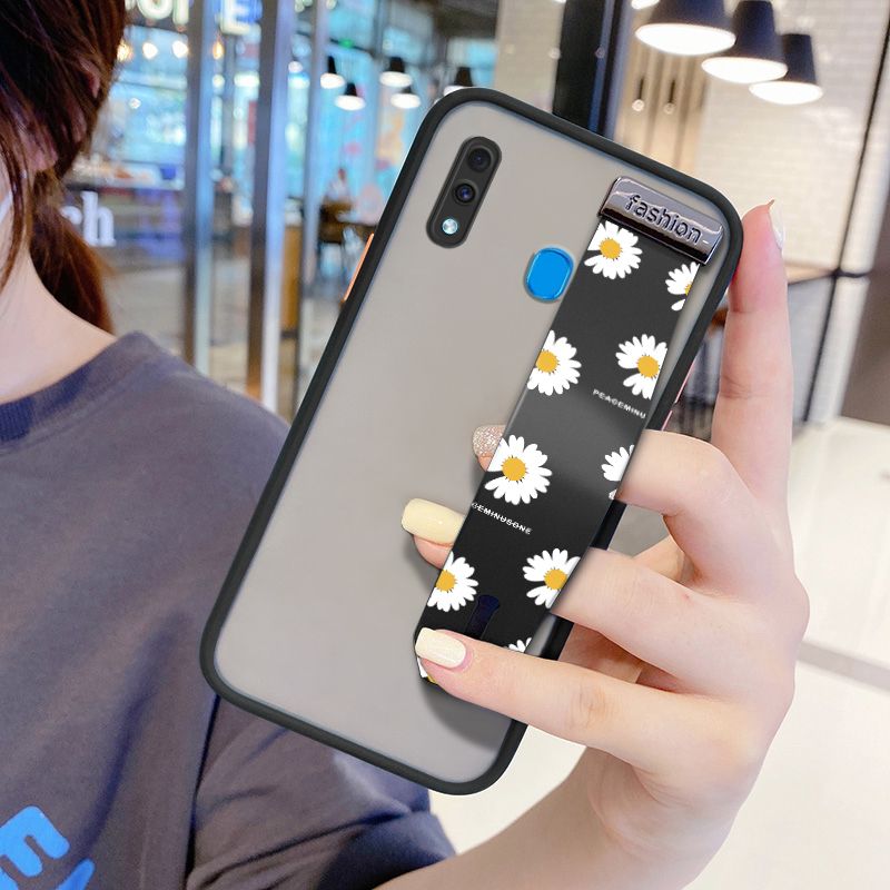 UCUC for Samsung Galaxy A30 Wrist Strap Case INS Style Small Fresh Daisies Wristband Printing Cover Shockproof Frosted Phone Case