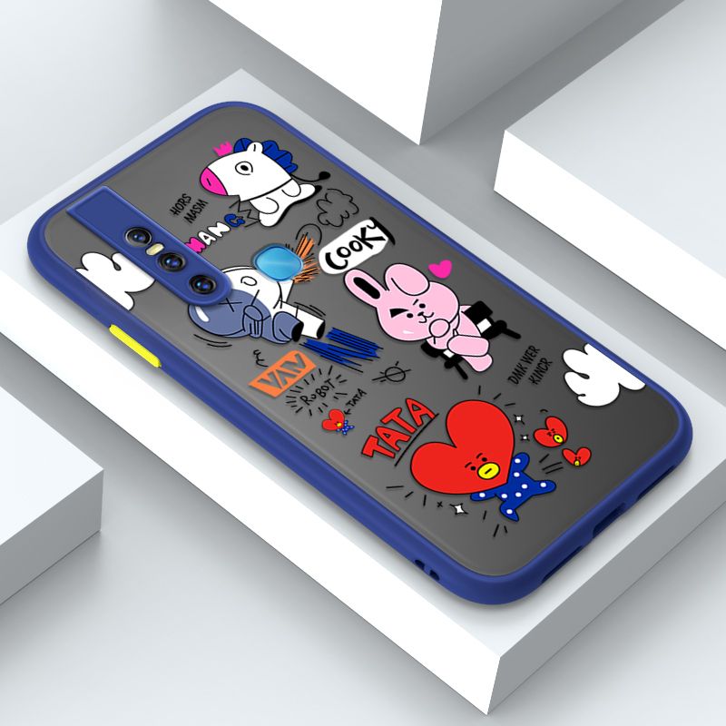 Jizetin for Vivo V15 Pro Cover BTS Animation Image Soft Edge Frosted Transparent Phone Case