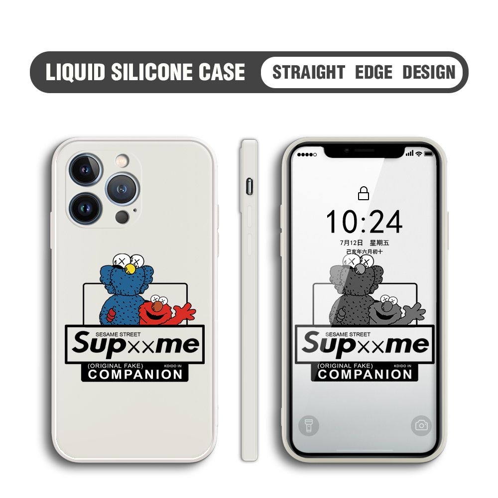 BILI for iPhone 13 Pro Max Back Cover Sesame Street Companion Multicolor Liquid Silicone Phone Case Soft Square Lens Protection Phone Cases