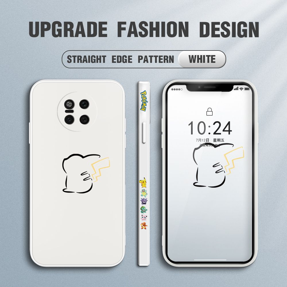 Jizetin for Huawei Mate 20 Pro Case New Pikachu Pokémon Design Side Design Phone Case Square Edge Pattern Liquid Silicone Cases Full Cover Camera Soft Protection Case