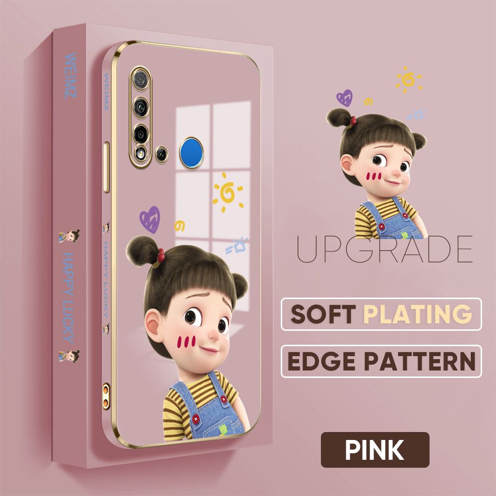 TA for Huawei Nova 5i / P20 Lite 2019 Back Cover + Free Lanyard Naughty Girl Luxury 6D Plating Case Side Pattern Soft Silicone Square Phone Cases