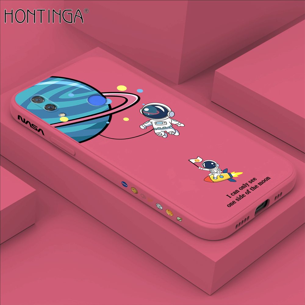 Hontinga for Huawei Nova 3 Case Cartoon Astronaut Side Design Back Cover Soft Square Edge Liquid Silicone Phone Cases