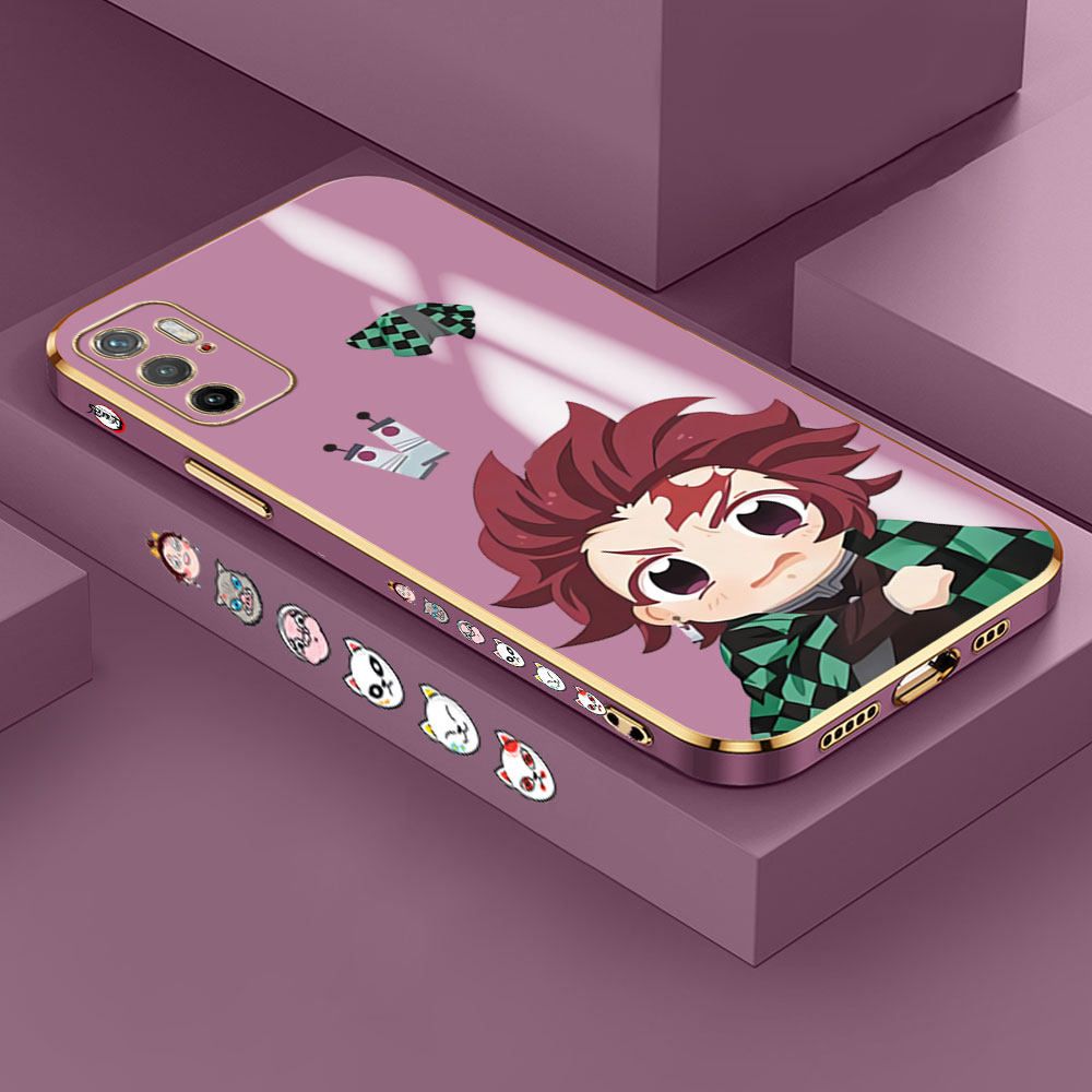 Jizetin (Free Lanyard) Xiaomi Poco M3 Pro 5G / 4G / Redmi Note 10 5G Case Lovely Tanjiro Luxury 6D Plating Soft Casing Silicone Ultra Thin Phone Cover