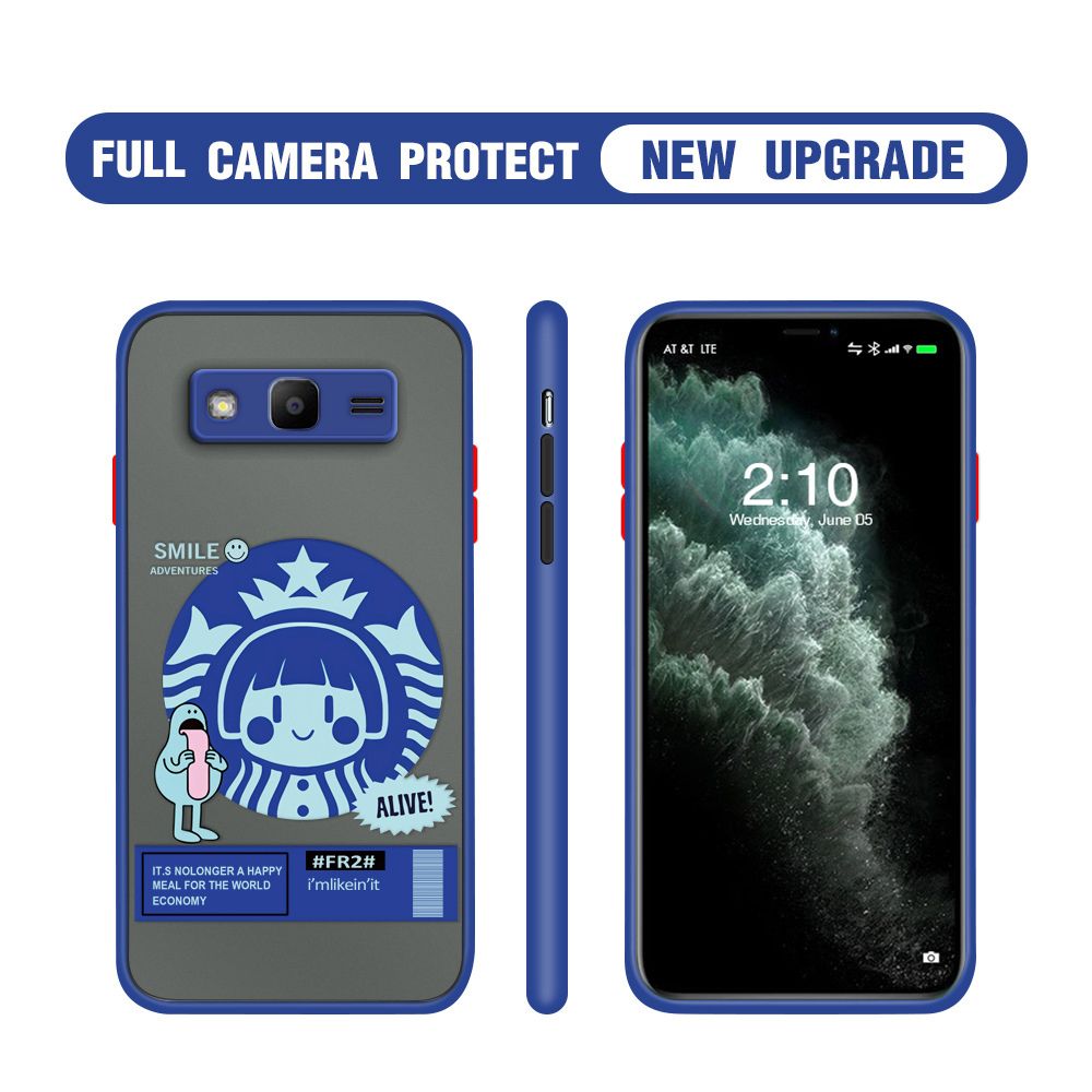 Hontinga for Samsung J2 Prime Case Cute Coffee Girl Camera Shockproof Protection Casing Edge Frosted Transparent Phone Cover