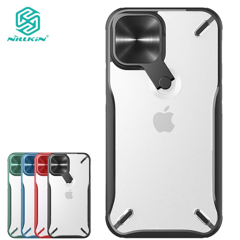 Nillkin Fashion Metal stand camera casing for iPhone 12 And IPhone 12 Pro PC + TPU camera cover shockproof stand phone protective case