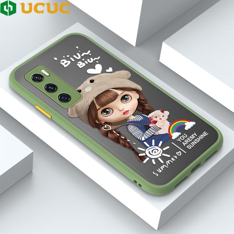 UCUC for Vivo V20 SE Back Cover Rainbow Lovely Girls Frosted Transparent Hard Phone Case Thin Shockproof Full Cover Camera Protect Case