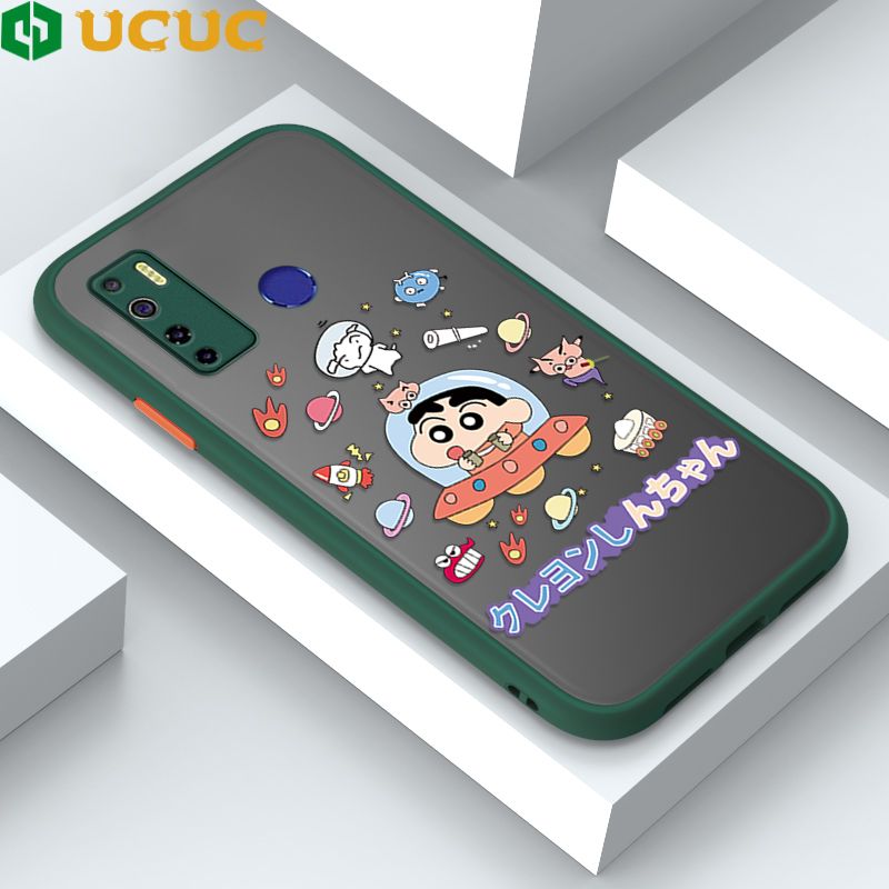 UCUC for Tecno Camon 15 Back Cover Spaceship Shinchan Frosted Transparent Hard Phone Case Thin Shockproof Full Cover Camera Protect Case
