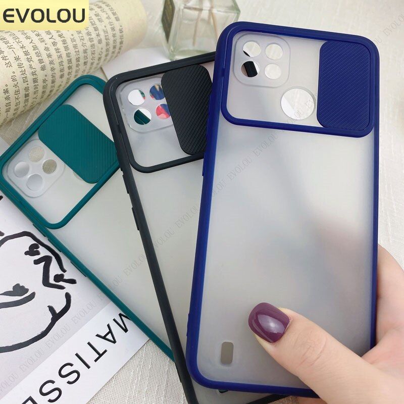 For Realme c21  Slide Camera Lens Protection Cases Mobile Back Cover Matte Cover