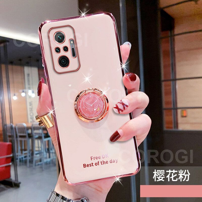 For Xiaomi Redmi Note 10 Pro Max / Note 10 Pro Cover + Ring Holder Ultra Thin Shiny Plating Bumper Stand Phone Case Soft TPU Silicone Shockproof Protective Back Cover