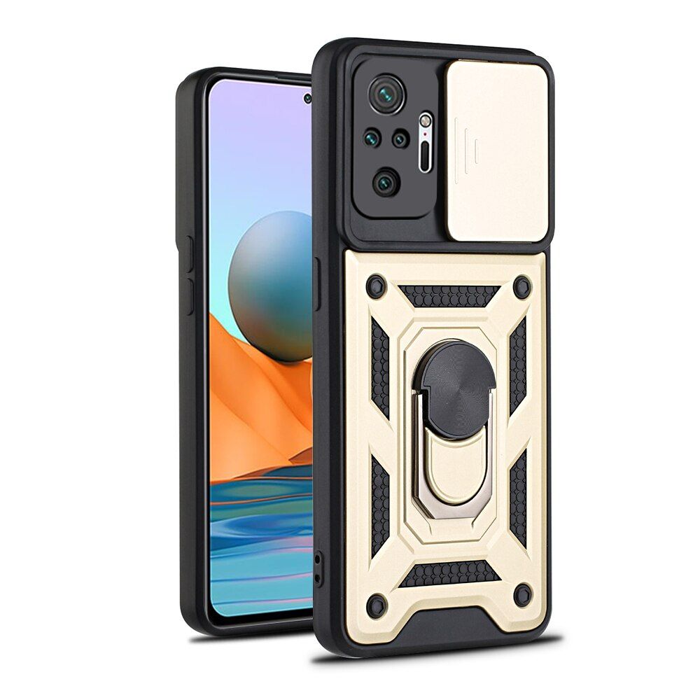 Redmy Note10 Pro Case Armor Shockproof Coque For Redmi Note 10 10T 5G 10S Car Magnetic Ring Stand Push Pull Camera Protect Shell