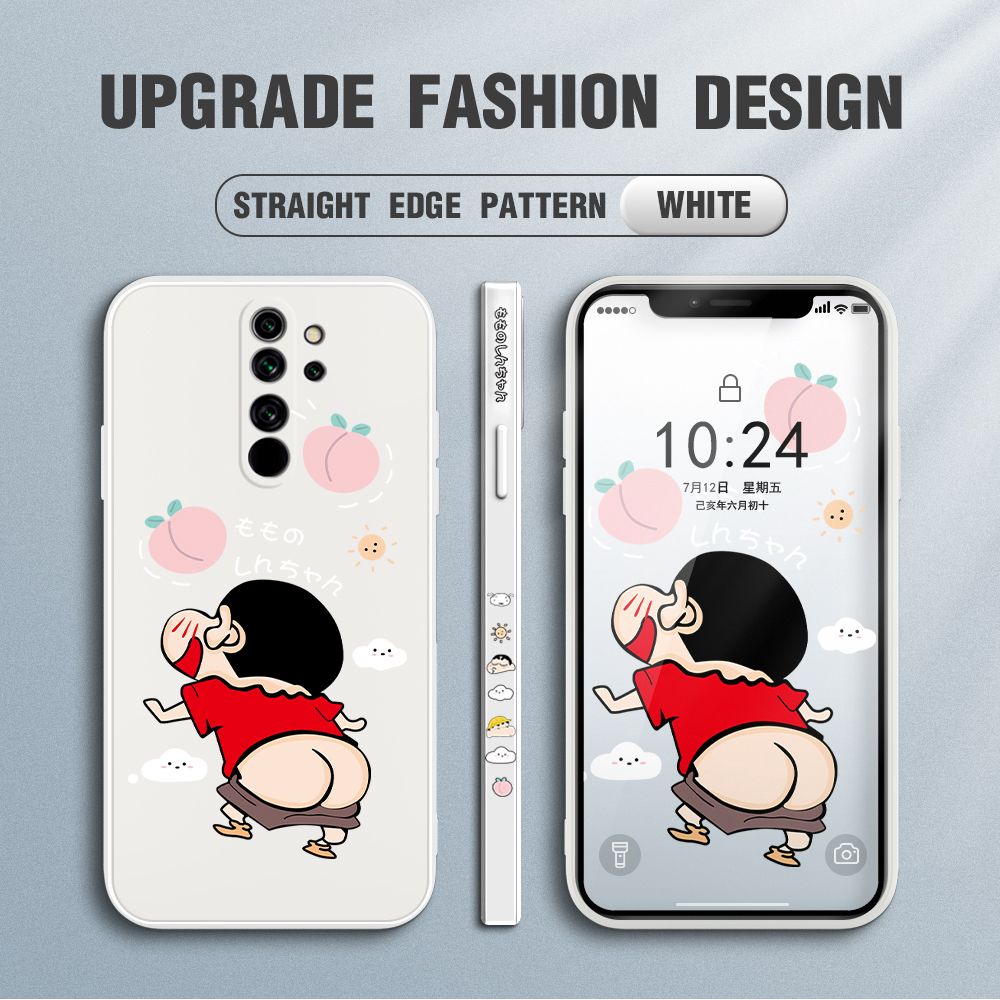 Jizetin for Xiaomi Redmi Note 8 Pro Case New Cartoon Crayon Shin-chan Design Side Design Phone Case Square Edge Pattern Liquid Silicone Cases Full Cover Camera Shockproof Protective Case