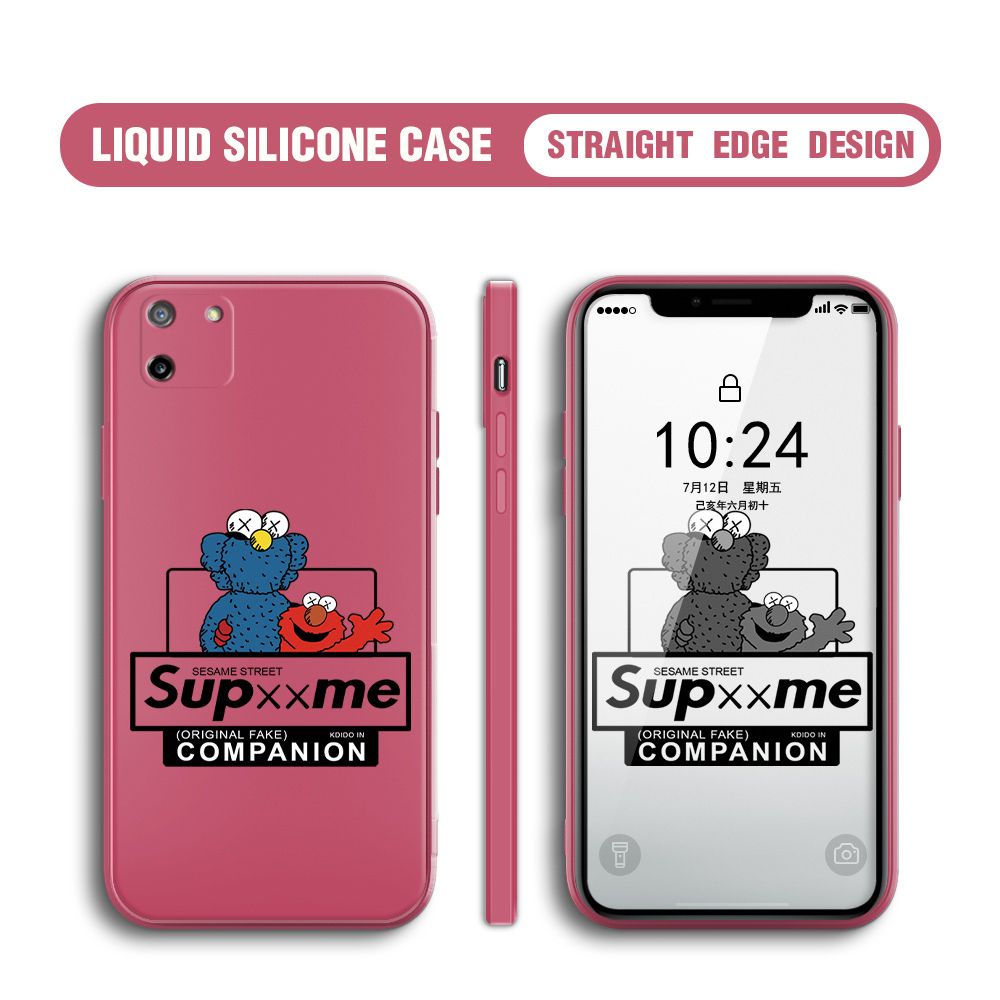 BILI for Realme C11 Back Cover Sesame Street Companion Multicolor Liquid Silicone Phone Case Soft Square Lens Protection Phone Cases