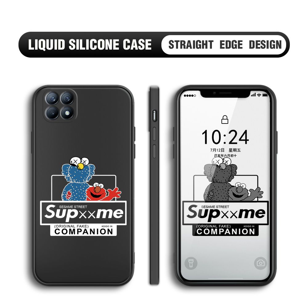 BILI for OPPO Reno 4 SE 5G Back Cover Sesame Street Companion Multicolor Liquid Silicone Phone Case Soft Square Lens Protection Phone Cases