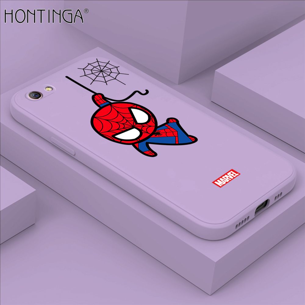 Hontinga for OPPO R9S Case Cute Marvel Avengers Cartoon Spiderman Spider Man Phone Case Square Edge Silicone Cases Full Lens Cover Shockproof Protection Case