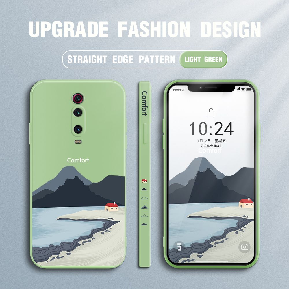 Jizetin for Xiaomi Mi 9T / 9T Pro / Redmi K20 / K20 Pro Case Mount Fuji Design Side Design Phone Case Square Edge Pattern Liquid Silicone Cases Full Cover Camera Shockproof Protective Case