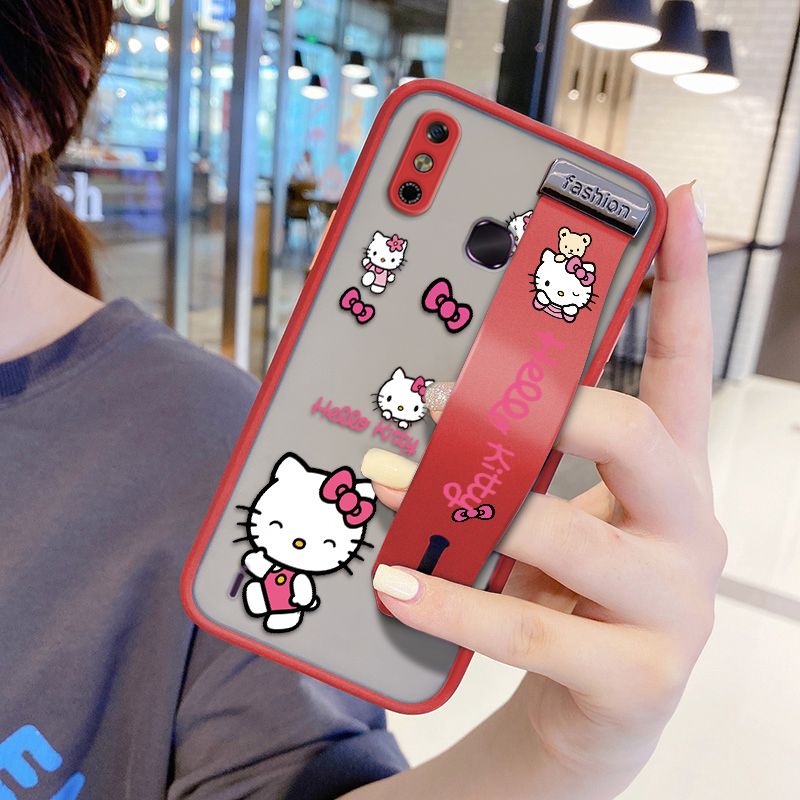 UCUC for Infinix Smart4 Wrist Strap Case Lovely KT Cat Wristband Printing Cover Shockproof Ultra Thin Phone Case