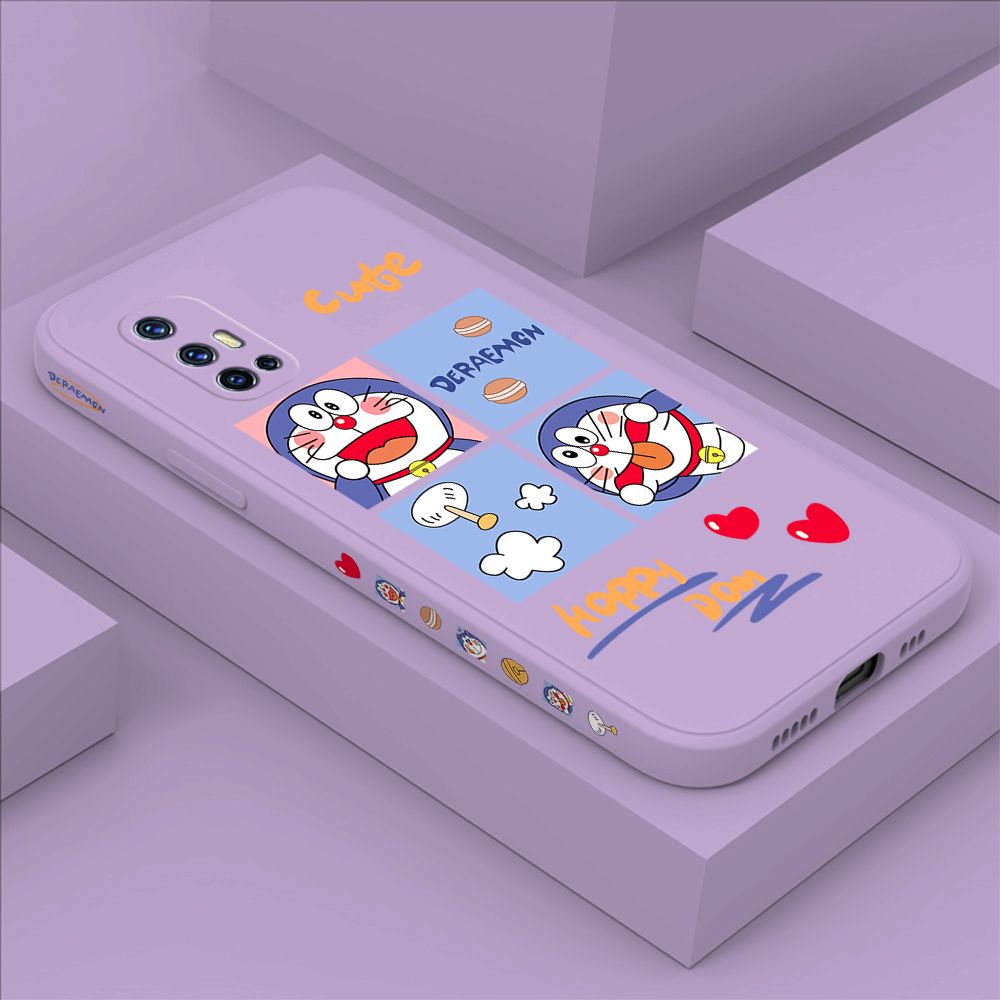 Hontinga for Vivo V17 Case Side Design Cartoon Cute Cat Back Cover Soft Square Edge Pattern Liquid Silicone Trend Phone Cases