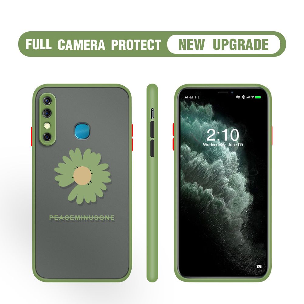 Hontinga for Infinix Hot 8 Case Daisy Flower Cover Camera Shockproof Protection Case Edge Frosted Transparent Phone Cover