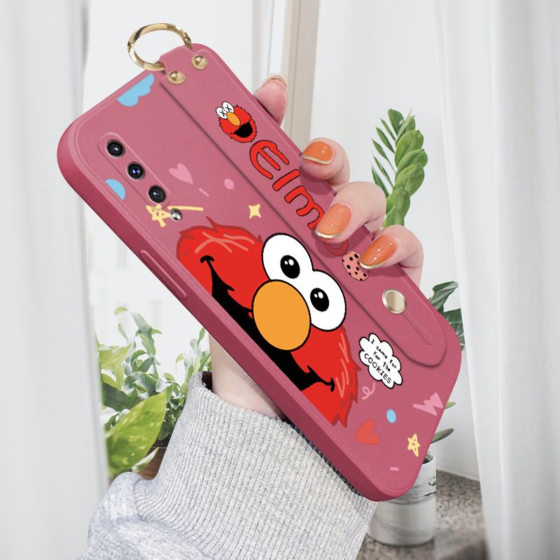 Jizetin for Samsung Galaxy A50 / A50S / A30S Wrist Strap Case Creative Cartoon Red Haired Monster Cover Ultra Thin Anti Fall Liquid Silicone Phone Case