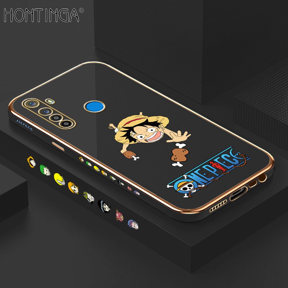 Hontinga for Realme 5 5I 5S 6I Back Cover + Free Lanyard Luxury 6D Plating Cartoon Meaty Luffy Side Pattern Case Soft Silicone Square Mobile Cover