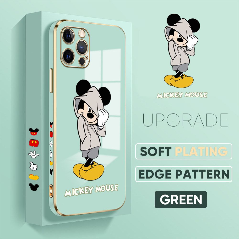 TA for iPhone 12 Pro Back Cover + Free Lanyard Handsome Mouse Luxury 6D Plating Case Side Pattern Soft Silicone Square Phone Cases