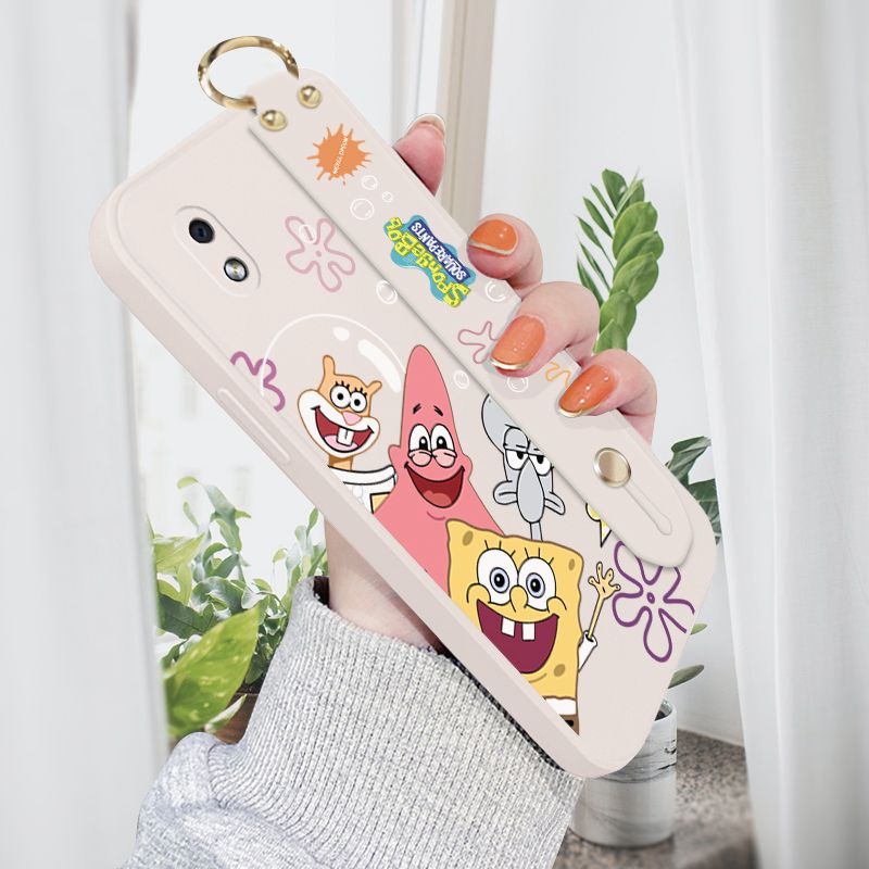 Jizetin for Samsung Galaxy A01 Core Wrist Strap Case Funny Cartoon Sea Creatures Cover Ultra Thin Anti Fall Liquid Silicone Phone Case