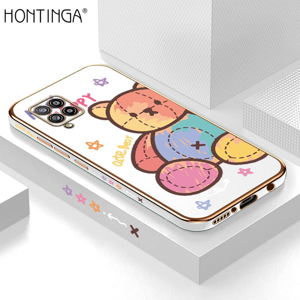 Hontinga for Samsung A42 5G Case Luxury 6D Plating Color Doll Bear Side Pattern Soft Back Cover Silicone Square Phone Cases