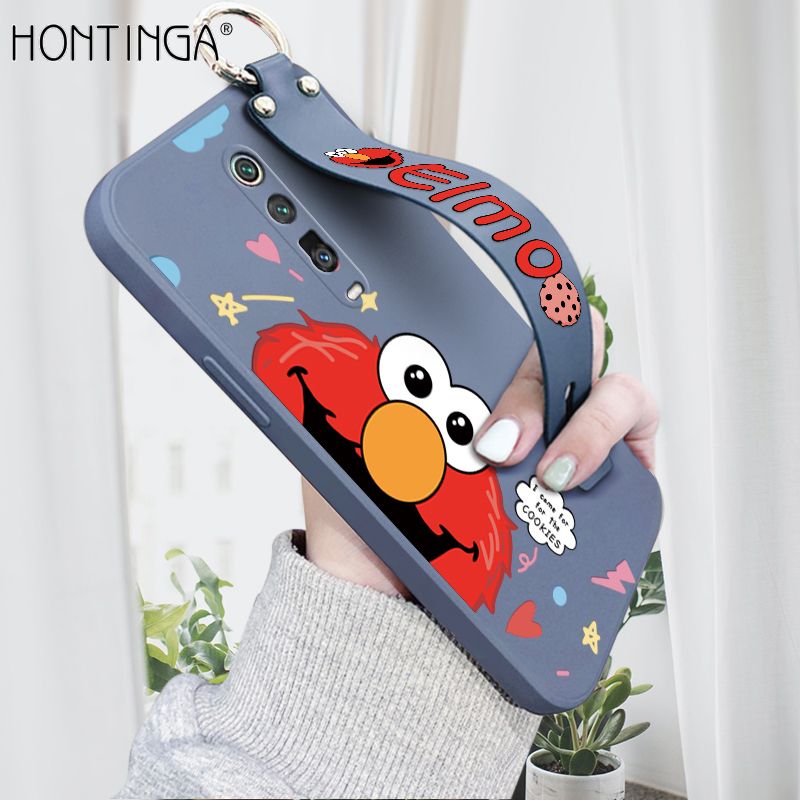 Hontinga for Redmi K20 / K20 Pro / Xiaomi Mi 9T / 9T Pro Wrist Strap Case Cute Cute Cartoon Little Monster Phone Cover Square Edge Liquid Silicone Case Full Cover Camera Shockproof Protective Cases