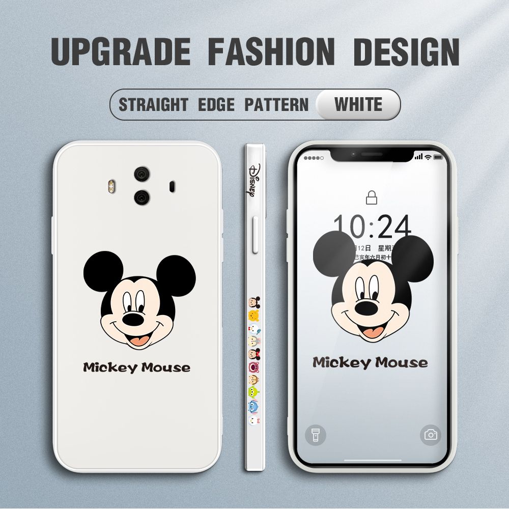 Jizetin for Huawei Mate 10 Case Creative Cartoon Mouse Avatar Side Design Phone Case Square Edge Pattern Liquid Silicone Cases Full Cover Camera Shockproof Protective Case