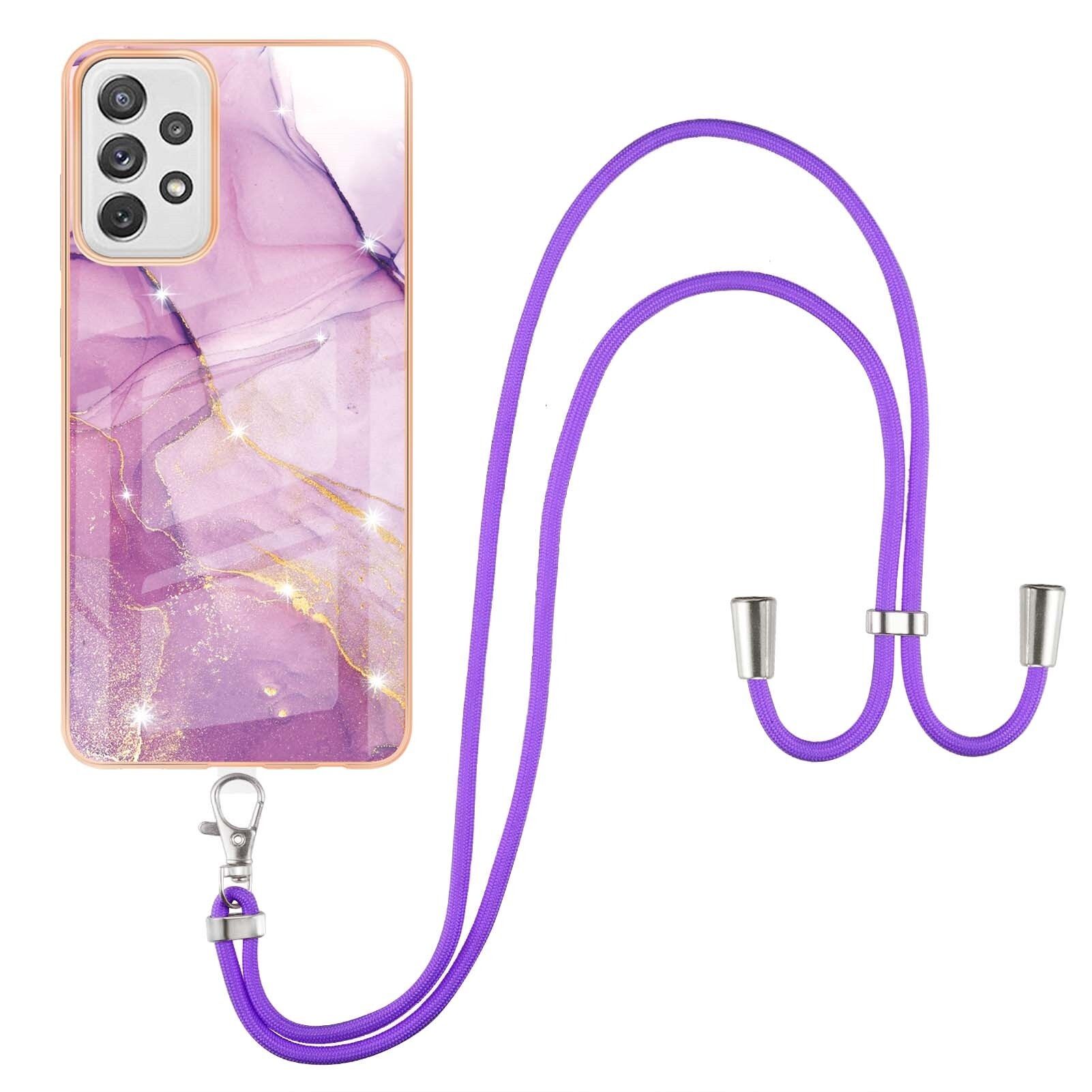Lanyard Case for Samsung Galaxy A72 5G / 4G Crossbody Strap Lanyard Phone Case Silicone Marble Pattern Soft TPU Bumper Cover
