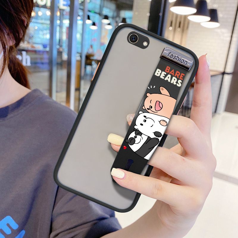 UCUC for Vivo Y71 Wrist Strap Case Cute Cartoon Three Little Bears Wristband Printing Cover Shockproof Frosted Phone Case