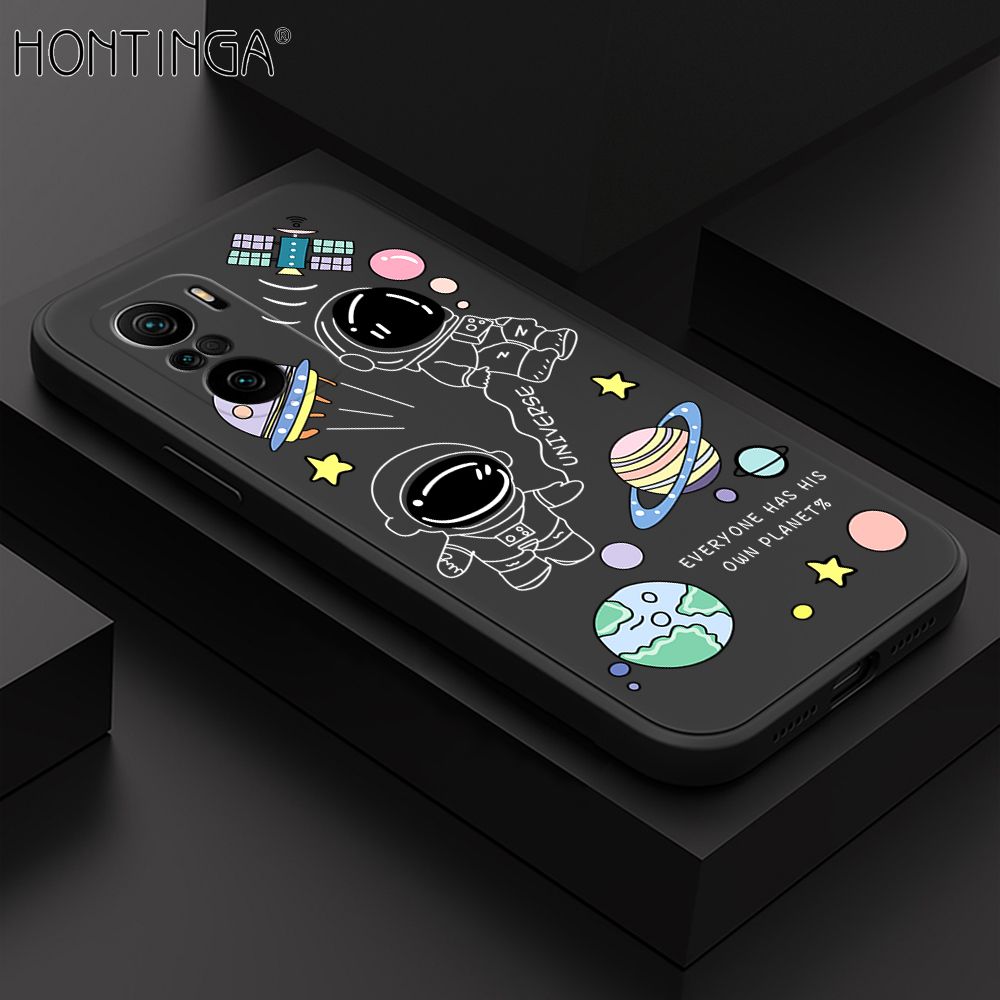 Hontinga for Xiaomi Poco F3 / Mi 11x / Redmi K40 / K40 Pro Case Fashion Earth Planet Astronaut Phone Case Soft Square Edge Silicone Cases Full Lens Cover Shockproof Protection Cover