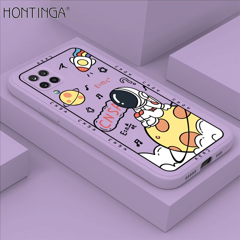 Hontinga for Samsung A42 5G Case Cartoon Astronauts Phone Case Phone Case Soft Square Edge Silicone Cases Full Lens Cover Shockproof Protection Cover