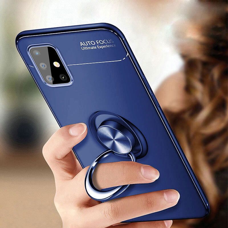 For Samsung Galaxy M51 Cover Shockproof Soft TPU Silicone Rubber Phone Case with Metal Finger Ring Stand Holder Magnetic Car Mount Protective Back Cover