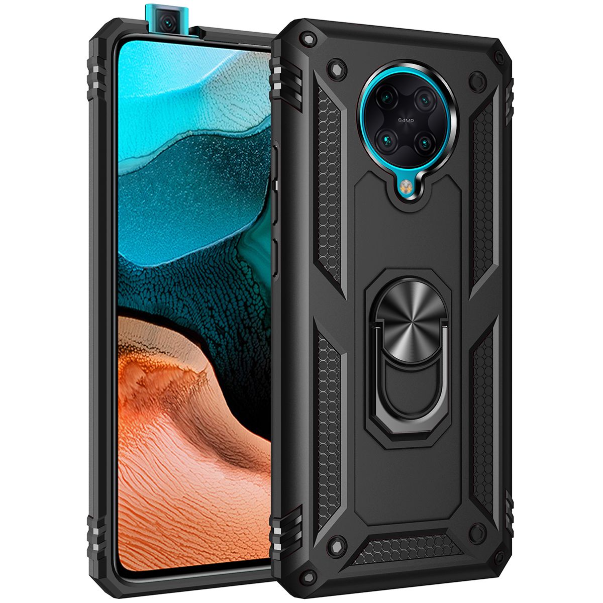 Shockproof Armor Case For Xiaomi Poco F2 Pro Phone Case Car Ring Stand Bumper Silicone Back Cover