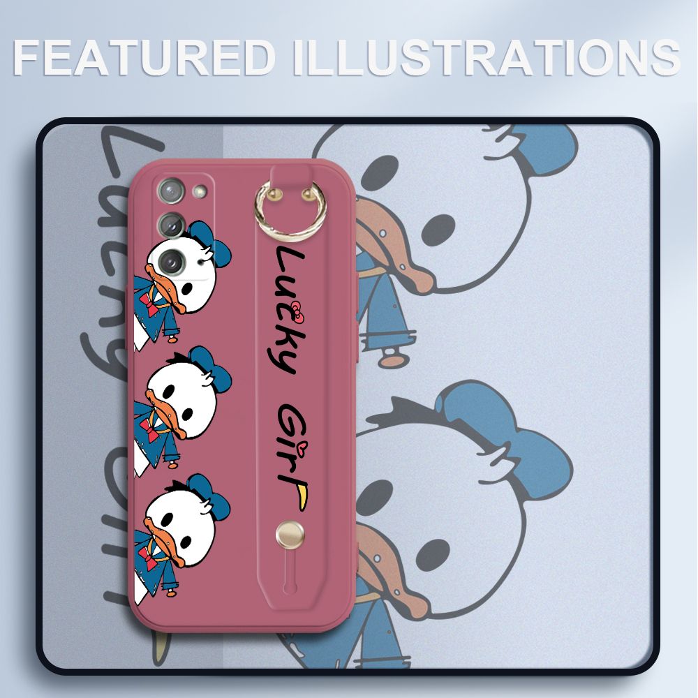 UCUC for Samsung Galaxy Note 20 Wrist Strap Case Creative Cartoon Three Ducks Cover Ultra Thin Anti Fall Liquid Silicone Phone Case