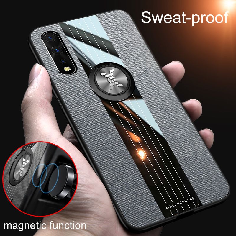 For Vivo S1 Fabric Cloth Back Case With Metal Finger Ring Holder Matte Protective Sweat-proo Hard PC Cover Phone Case Shockproof Cases Coque Handphone Hard Casing