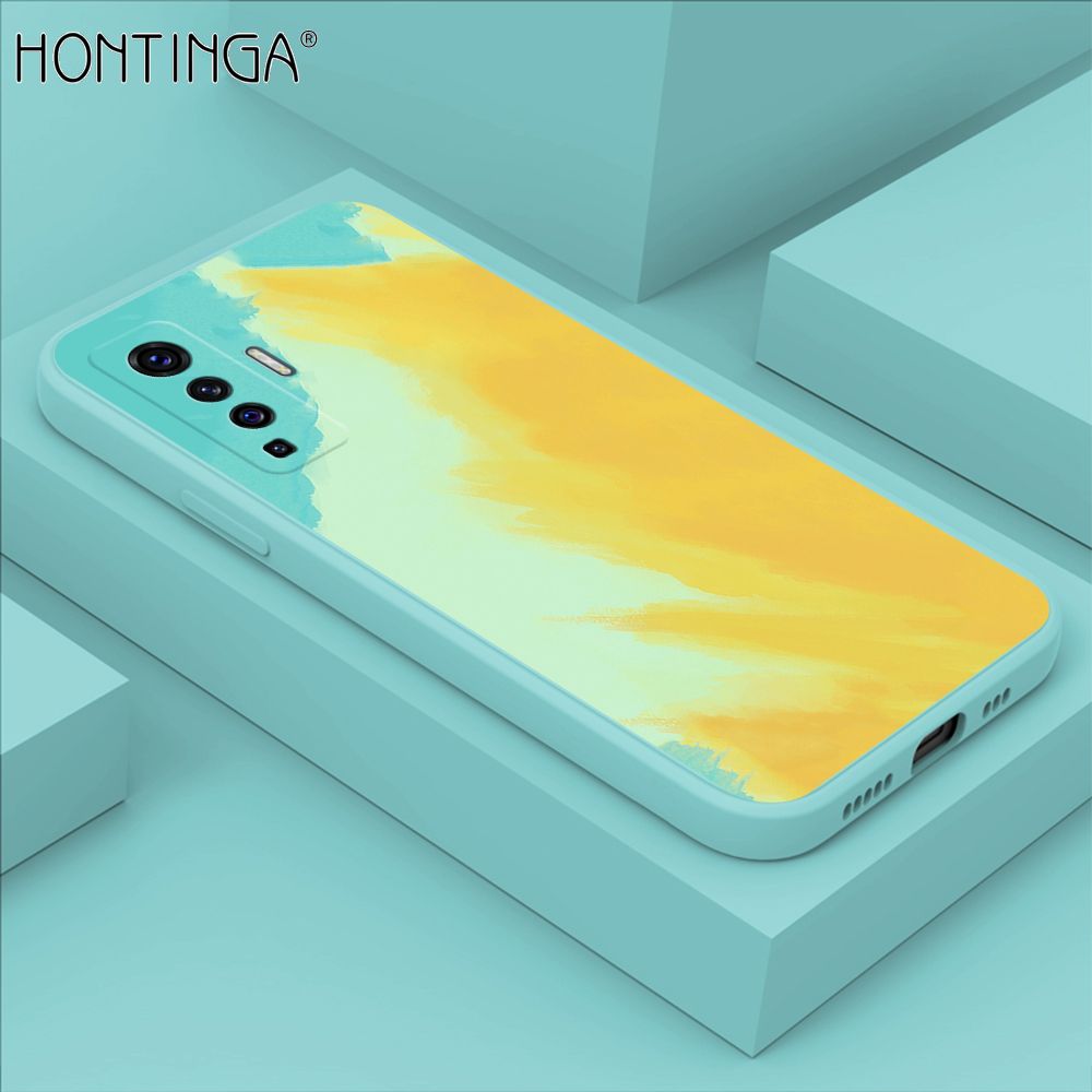 Hontinga for Vivo X50 5G Case Watercolor Gradient Liquid Soft Square Silicone Phone Case Shockproof Protection Rubber Cover