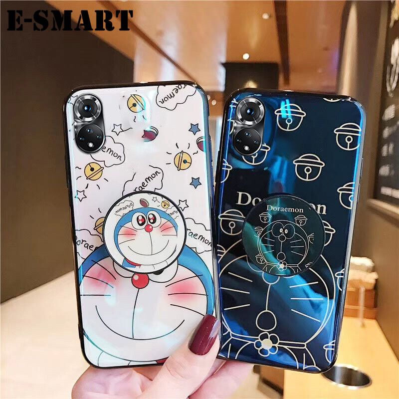Phone Case Honor 50 Back Cover Cute 3D Cartoon Blue Light Happy Doraemon Soft Couple Cases Stand Holder for Honor50 Case