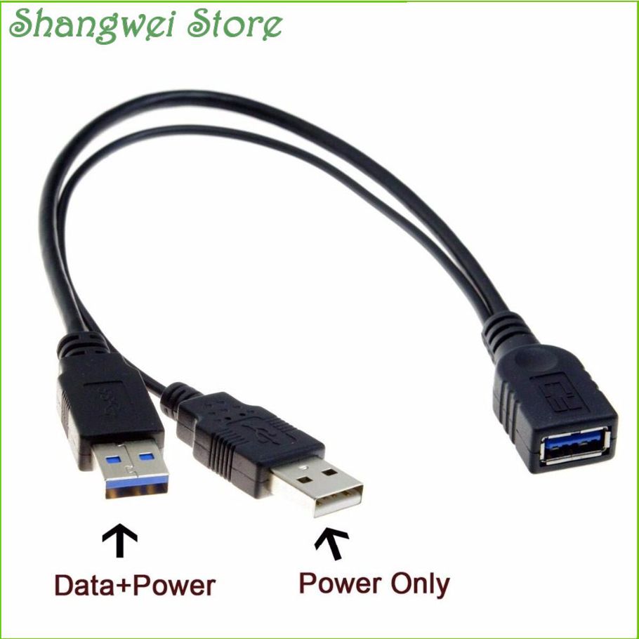 Black USB 3.0 Female to Dual USB Male Extra Power Data Y Extension Cable for 2.5\