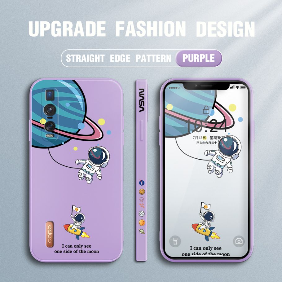 FHKL for OPPO Find X2 Pro Back Cover Cartoon Astronaut Side design Soft Case Multicolor Liquid Silicone Phone Cases