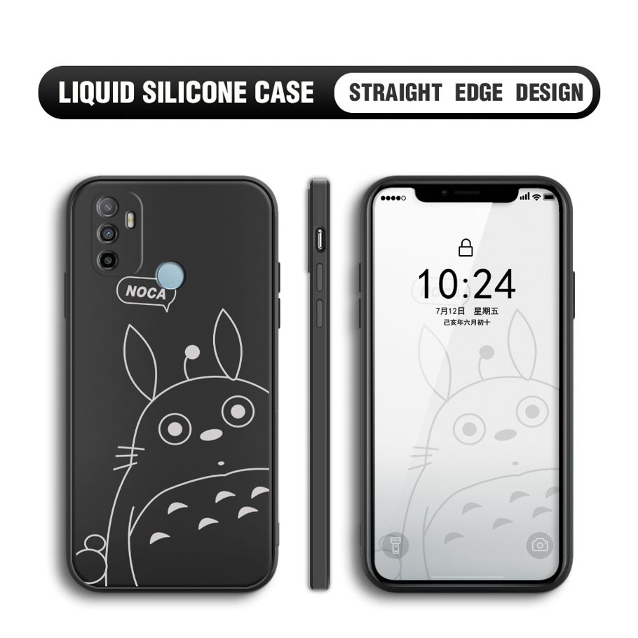 BILI for OPPO A53 2020 Back Cover Lovely Totoro Multicolor Liquid Silicone Phone Case Soft Square Lens Protection Phone Cases